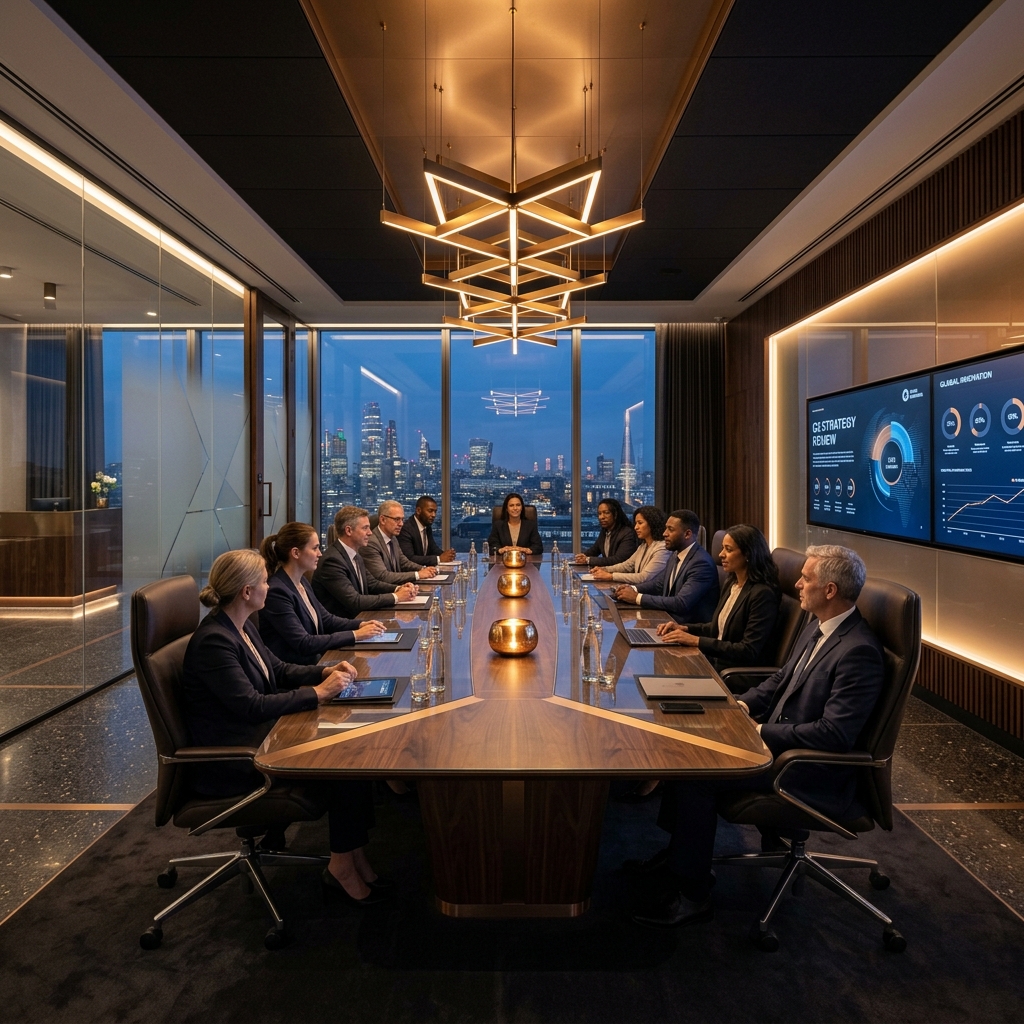 High-tech corporate boardroom concept